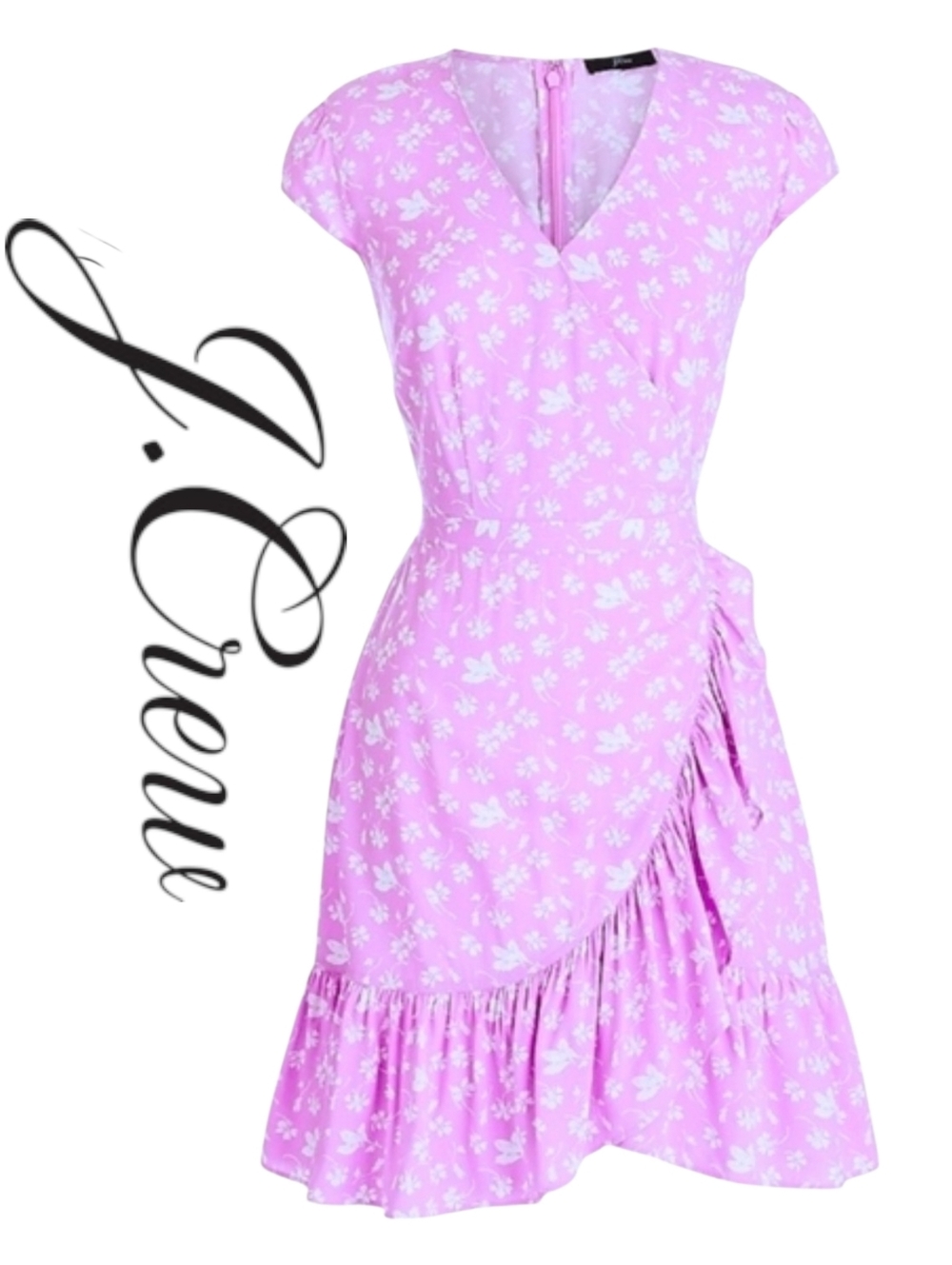 J. Crew Pink Floral Summer Ruffle Wrap Dress  V-Neck  Feminine & Flowy Plus Size